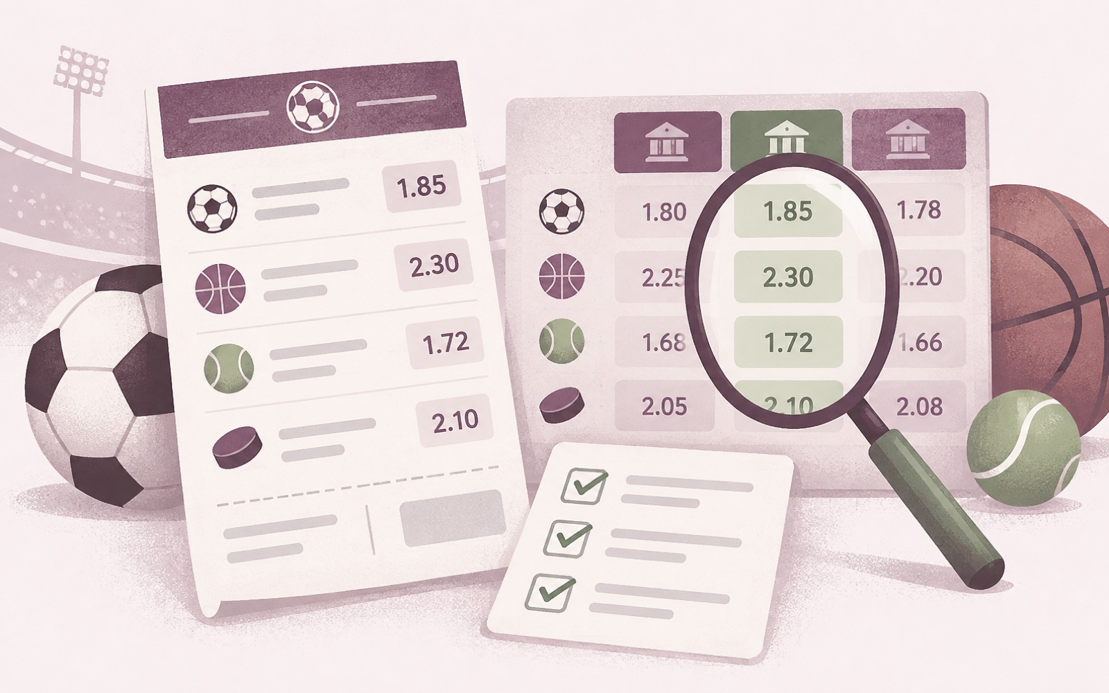 Illustration of a checklist and a licence badge being compared side by side